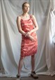 VINTAGE STRAP FLORAL EMBROIDRED MIDI DRESS IN SALMON PINK