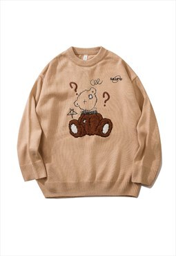 Miillow Cartoon bear loose knitted sweater