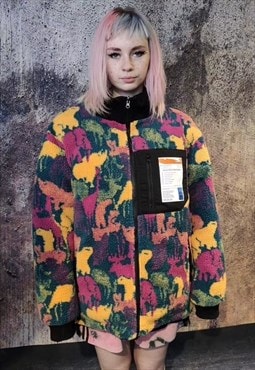 Rainbow fleece jacket Reversible tie-dye print bomber pink