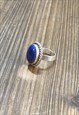 BLUE LAPIS LAZULI GEMSTONE OVAL RING IN STERLING SILVER 925