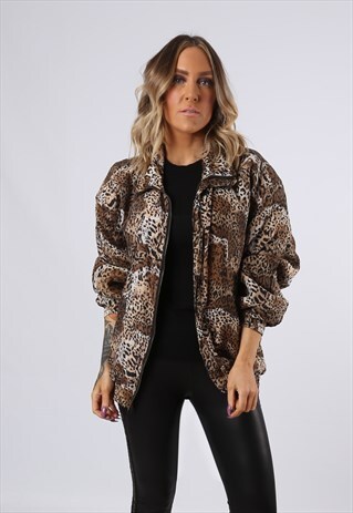 SILK BOMBER JACKET SHELL ANIMAL PRINT VINTAGE 90'S UK 14 N3X