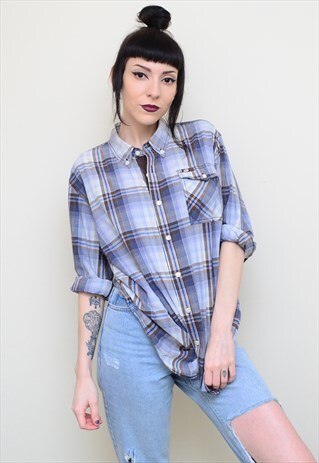 Y2K RETRO CHECKED BLUE TOMMY HILFIGER BOYFRIEND STYLE SHIRT