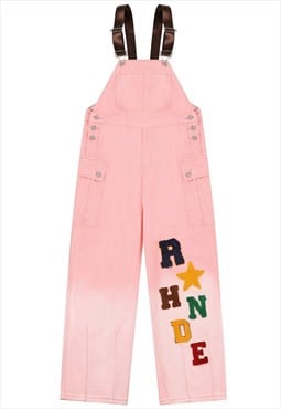 Denim dungarees high quality jean overalls in pastel pink