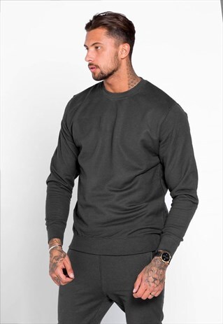 ESSENTIAL PLAIN JUMPER SWEATER PULLOVER - CHARCOAL GREY