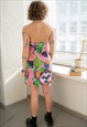 VINTAGE 70'S MINI BANDEAU ABSTRACT PRINT STRETCHY DRESS