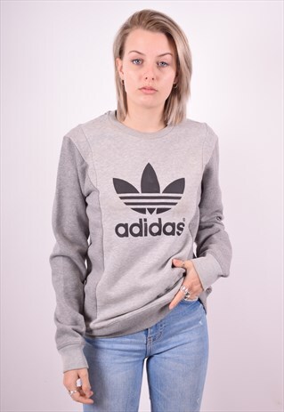 ADIDAS WOMENS VINTAGE SWEATSHIRT JUMPER MEDIUM GREY 90'S