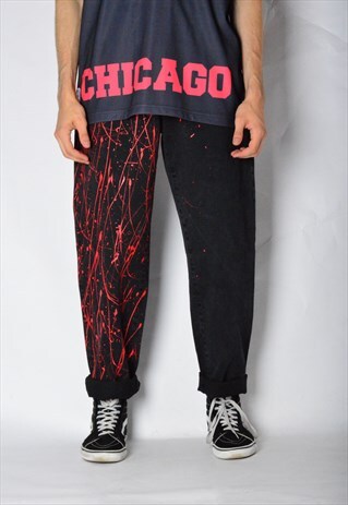 REWORKED DIESEL VINTAGE 90S BLACK RED HAND PAINTED JEANS