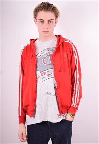 ADIDAS MENS VINTAGE HOODIE JACKET MEDIUM RED 90'S