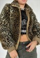 Vintage Y2k Fur Jacket Bomber Leopard Print Zip Up Fluffy 