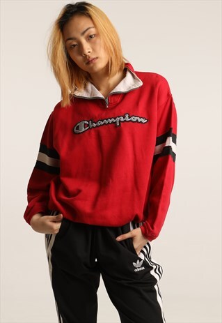 VINTAGE CHAMPION EMBROIDERED SPELLOUT 1/4 ZIP SWEATSHIRT