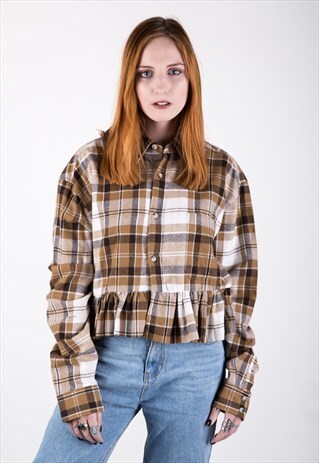 REWORKED VINTAGE CROPPED PLAID SHIRT WITH PEPLUM