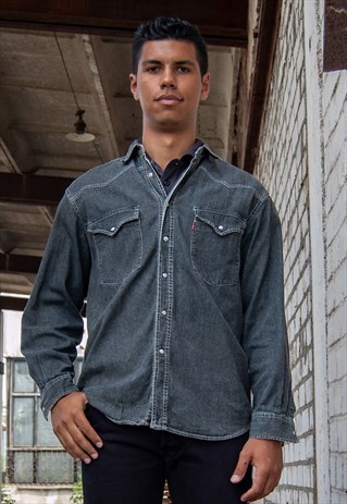 VINTAGE RETRO GREY LEVI'S LONG SLEEVE DENIM SHIRT