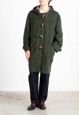 Men's Aquascutum Green Iconic Checked Lined Wool Duffle Coat