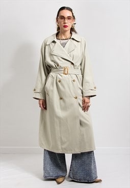 Vintage light coat cream trench double breasted oversized