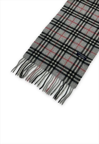 Burberry scarf grey nova check wool woolly tassel Unisex