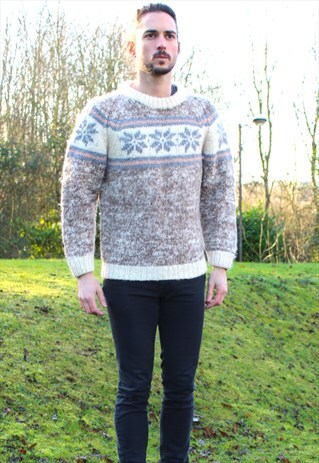 VINTAGE 80S SHERPA KNIT JUMPER - XS/SMALL - ICELANDIC
