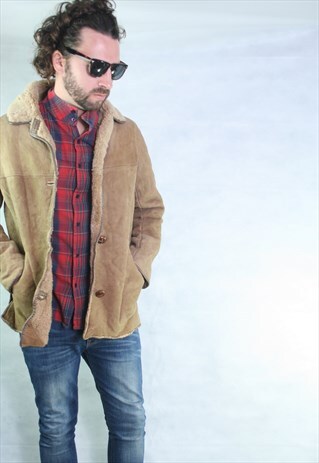 VINTAGE OVERSIZED SUEDE SHEEPSKIN SHERLING LINED JACKET