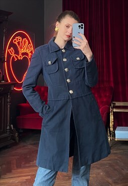 Navy Blue Jacket, Cotton and Linen blend Short Coat