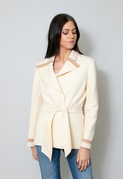 Enzo Russo Cream Wool 70's Style Ladies Wrap Jacket Small