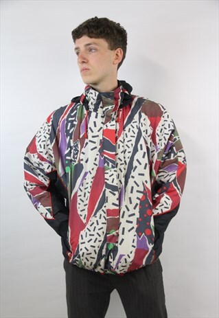 VINTAGE 90'S ABSTRACT PATTERNED BOMBER JACKET