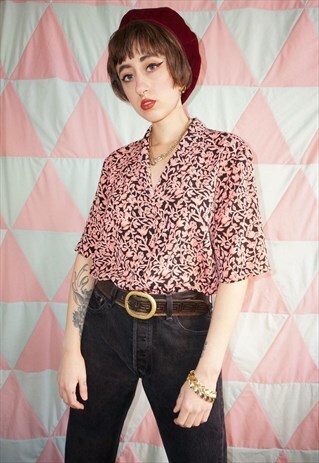VINTAGE 90S BLACK / PINK FLORAL VINE PATTERN SHIRT