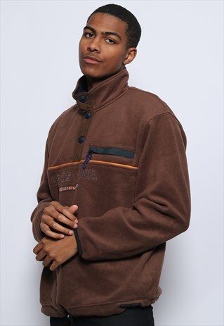VINTAGE ASICS CENTRAL LOGO SPELLOUT FLEECE BROWN