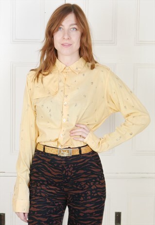 ALL SAINTS YELLOW LEAF PATTERN SHIRT