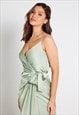 ROSA TIE SIDE SATIN CAMI WRAP DRESS - SAGE GREEN