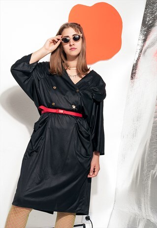 VINTAGE DRESS 80S GRUNGE SHIRT DRESS IN BLACK
