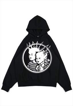Punk hoodie mohawk print pullover Gothic grunge top in black