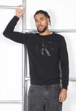 Vintage CK Calvin Klein Sweatshirt Black Sports Jumper Small