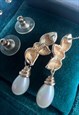 VINTAGE DIOR EARRINGS DROP GOLD TONE FAUX PEARL DIAMANTE