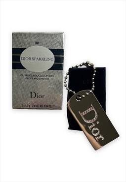 Y2K Dior compact mirror makeup key ring chain silver tone