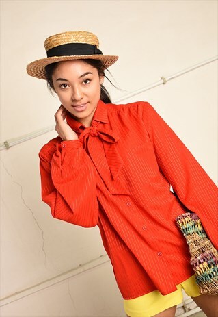 VINTAGE 80S PARIS CHIC SHIMMER FESTIVAL SHIRT BLOUSE IN RED
