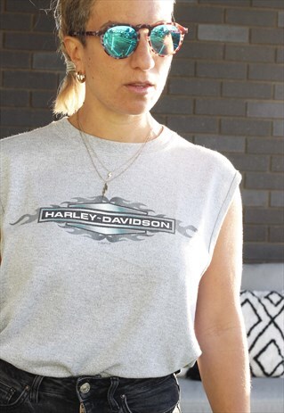 VINTAGE Y2K HARLEY DAVIDSON GREY RIBBED SLEEVELESS T SHIRT