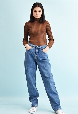 90'S RETRO STONEWASH REGULAR WAIST STRAIGHT DENIM JEANS