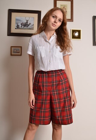 VINTAGE 90S RED TARTAN CHECK HIGH WAIST SHORTS