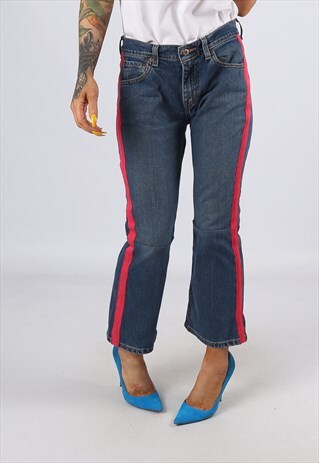 KICK FLARE SIDE STRIPE REWORKED JEANS FLARED UK 12 (H31D)