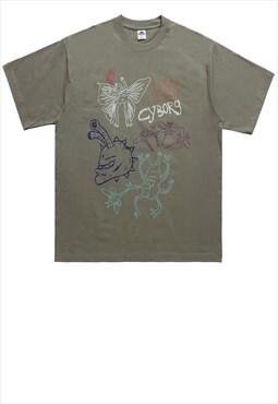 Scribble t-shirt retro graffiti tee grunge punk top in grey 