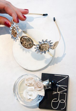 GOLD DIAMANTE COIN THIN DELICATE EMBELLISHED HEADBAND