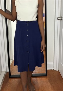 vintage navy blue button front midi skirt  