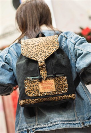 NEW HANDMADE LEVI'S DENIM BACKPACK LEOPARD PATTERN Z015