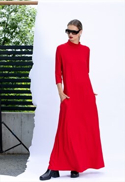 Red Maxi Dress, Comfortable Dress, A line Maxi Dress in Red