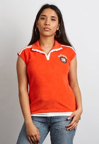 VINTAGE 90'S ADIDAS ORANGE TOWELLING POLO VEST