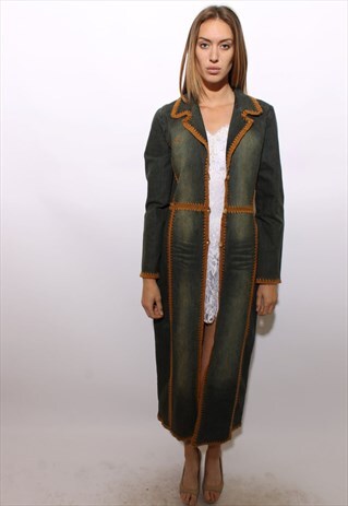VINTAGE 1990'S 90'S STONEWASH DENIM DUSTER COAT JORDACHE M-L