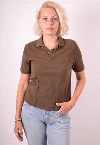 POLO RALPH LAUREN WOMENS VINTAGE POLO SHIRT MEDIUM KHAKI 90S