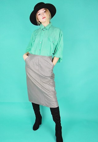 SUPER SOFT GREY HIGH WAISTED REAL LEATHER SKIRT