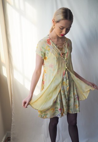 VINTAGE 1990'S YELLOW FLORAL DRESS