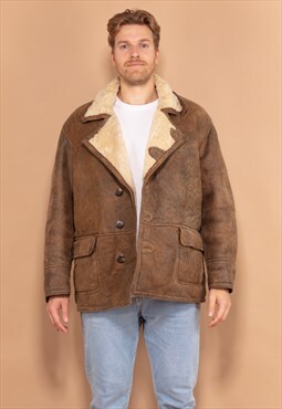 Vintage 90's Men Sheepskin Coat in Brown