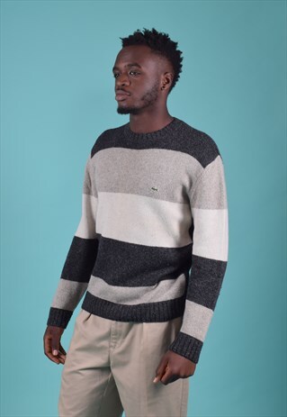 VINTAGE LACOSTE GREY AND BLACK KNITTED JUMPER